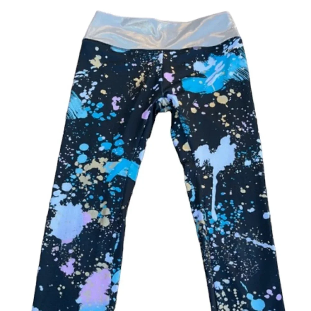 Justice NWOT Girls Splatter Full Length High Waist Dance Leggings Large (10/12)